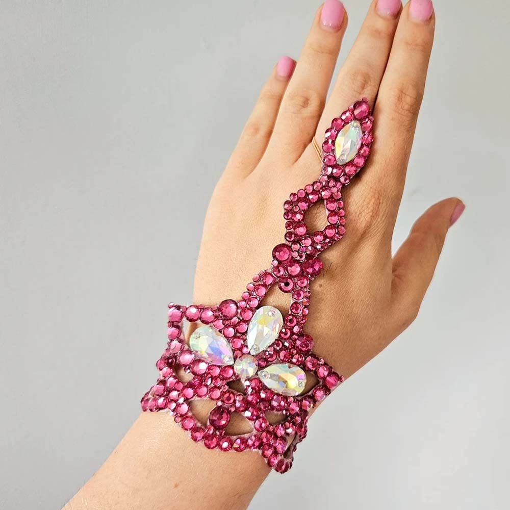 Women Fashion Dress Names - สร้อยข้อมือเต้นรำบอลรูมสีชมพู Rose Pink ของ Stonefans เครื่องประดับสไตล์ลาตินสำหรับผู้หญิง