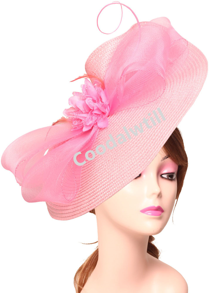Women'S Fashion Kentucky Derby - หมวกปาร์ตี้ชาสุดหรู หมวกปีกกว้างสไตล์คีนต์ตีน หมวกปาร์ตี้สำหรับผู้หญิง หมวกปีกกว้างประดับขนนก หมวกสำหรับงานเดอร์บี้ หมวกสำหรับงานค็อกเทลและงานแต่งงาน