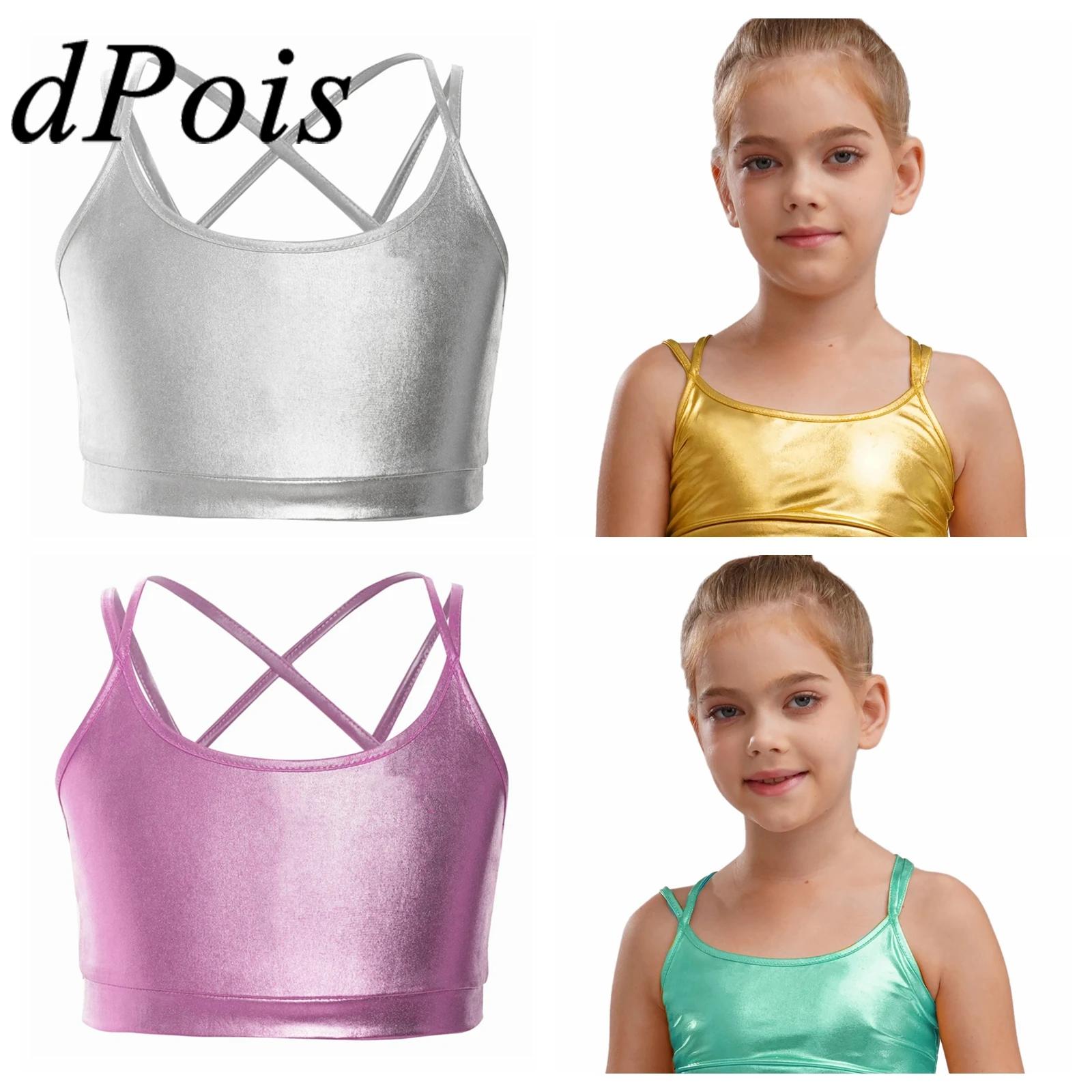 Lace Trim Cami - เด็กสําหรับสาวเงาStreetwear Metallic Camisole Strappyเด็กเต้นรําCrop Top Camis