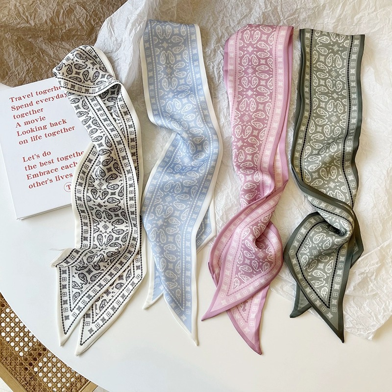 Women Fashion Necktie - ชุดผ้าไหมซาตินผ้าพันคอผู้หญิงผ้าผมวง Headdress อุปกรณ์เสริม Lady ผ้าพันคอริบบิ้นผูกคอสําหรับกระเป๋า/4 ชิ้น