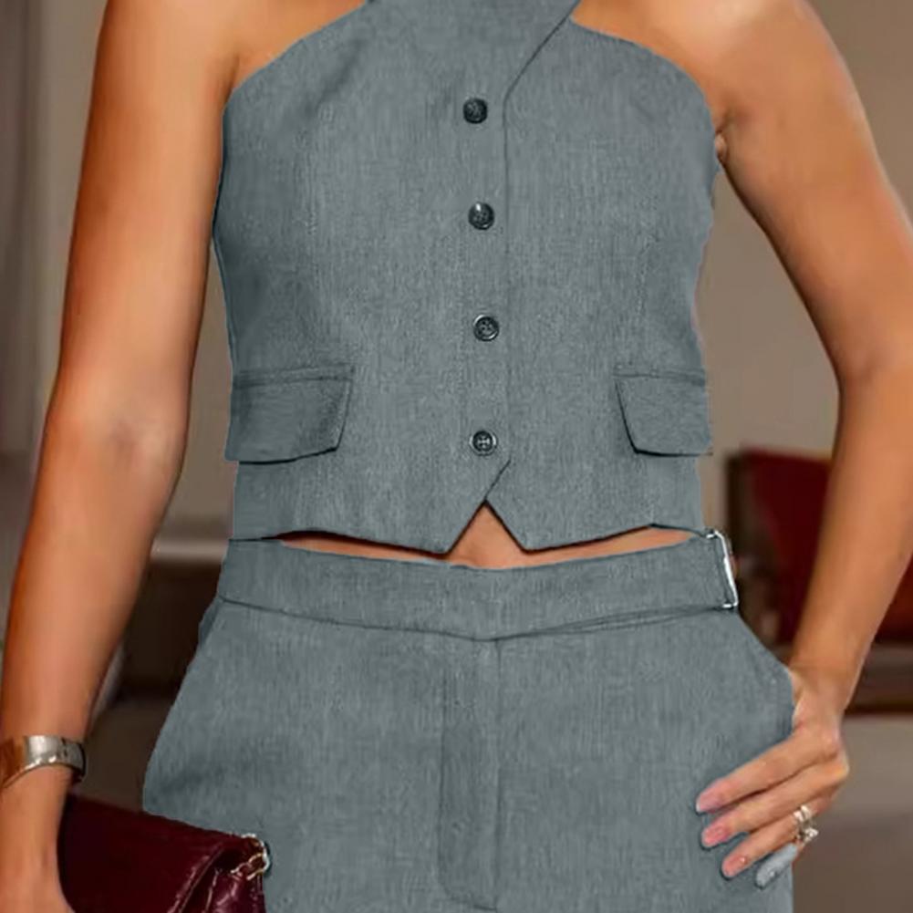 Women'S Fashion Vest Tops - ชุดกระโปรงเสื้อกั๊ก2ชิ้น/เซ็ตสำหรับผู้หญิงชุดกระโปรงยาวสองชิ้นแบบผ่าข้างเอวสูงเสื้อแขนกุดชุดเซ็ตสูท