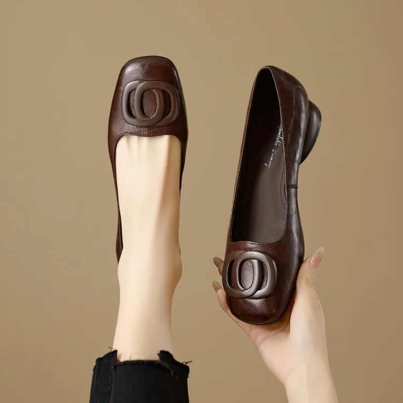 Women'S Fashion Shoes - รองเท้าส้นสูงสไตล์ฝรั่งเศสสำหรับผู้หญิง รองเท้าหนังหัวเหลี่ยม แฟชั่นรองเท้าผู้หญิง
