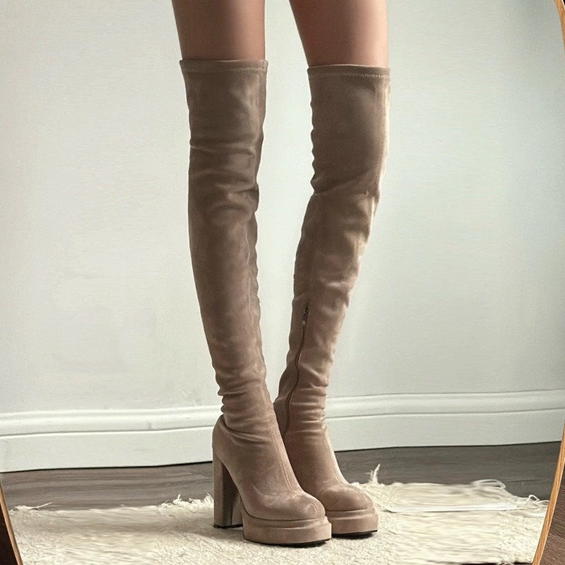 Women'S Fashion Knee High Boots - รองเท้าบูทสูงเหนือเข่าสำหรับผู้หญิง สไตล์ไนต์คลับ แฟชั่นเซ็กซี่ ส้นหนา สำหรับงานปาร์ตี้ ฤดูใบไม้ร่วง