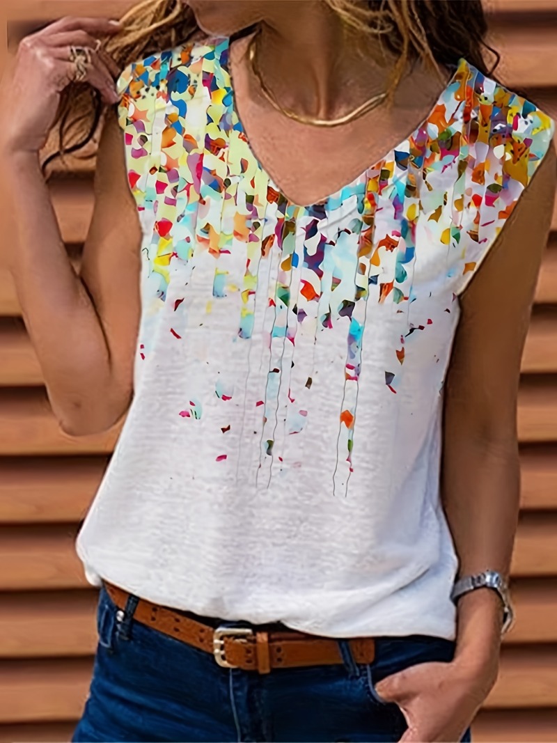 Women'S Fashion Vest Tops - เสื้อแขนกุดคอวีพิมพ์ลายดอกไม้, เสื้อแฟชั่นของผู้หญิงคอวีทรงหลวมไซส์ใหญ่พิเศษ1XL-5XL เสื้อผ้าผู้หญิง