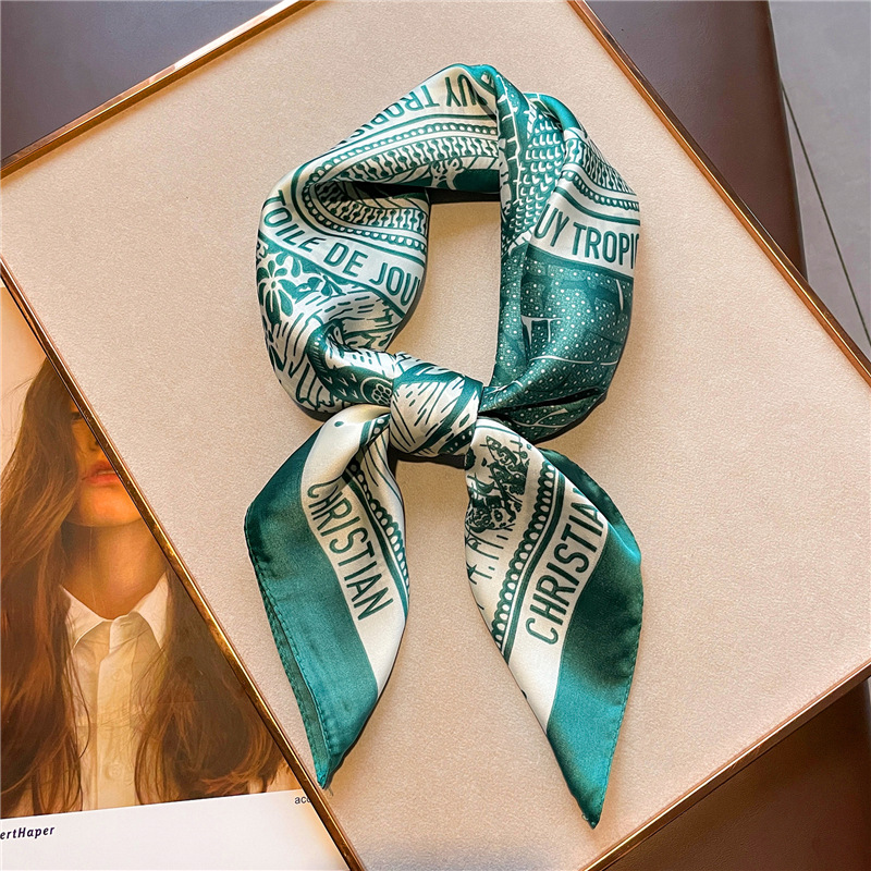 Women Fashion Necktie - พิมพ์ผ้าไหมซาตินผ้าเช็ดหน้าผู้หญิงหรูหราออกแบบเนคไทผ้าพันคอหญิงมือข้อมือ Foulard Shawl Hijab Bandana