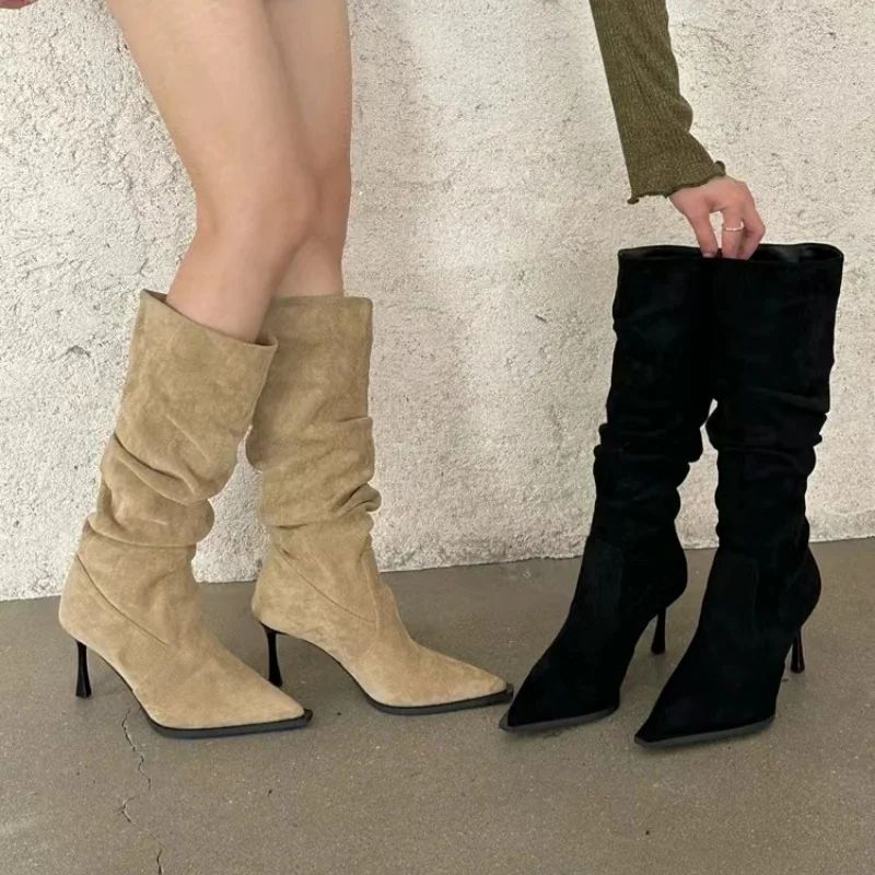 Women'S Fashion Knee High Boots - รองเท้าบูทส้นสูงสำหรับผู้หญิง แฟชั่นใหม่ หัวแหลม เซ็กซี่ สำหรับงานเลี้ยง สวมใส่สบายในฤดูหนาว/มีระบบทำความร้อน/ลำลอง/ทนทาน/ส้นบาง