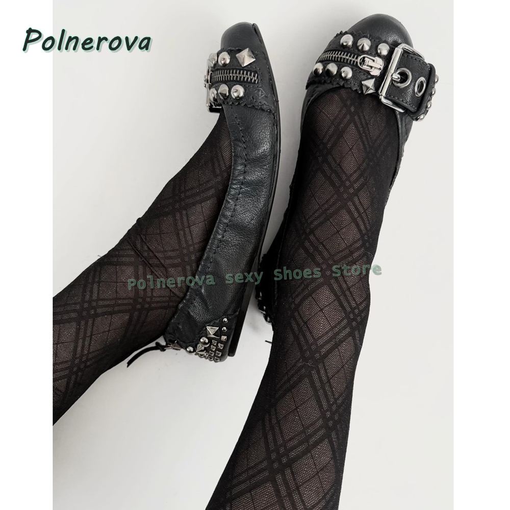 Women'S Fashion Shoes - รองเท้าส้นเตี้ยแบบมีซิปประดับตกแต่ง รุ่น Mary Jane หัวแหลม พร้อมหัวเข็มขัดแบบ
