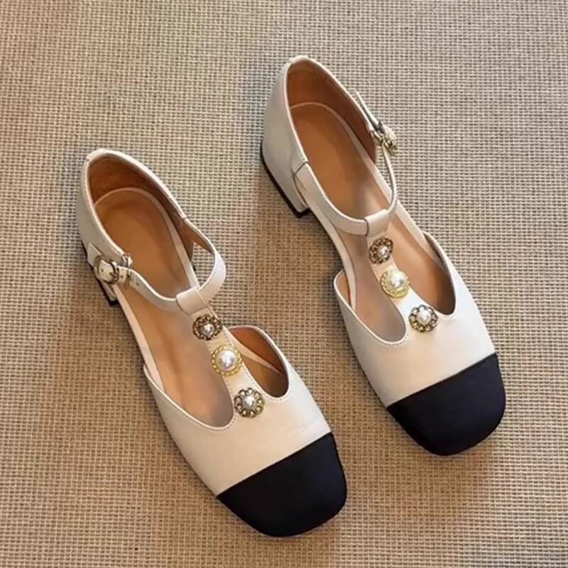 Women'S Fashion Shoes - รองเท้าส้นสูงหัวเหลี่ยมสำหรับผู้หญิง รองเท้าแฟชั่นฤดูร้อน ดีไซน์ใหม่ รองเท้าปาร์ตี้แบบมีหัวเข็มขัด รองเท้าส้นสูงผู้หญิง