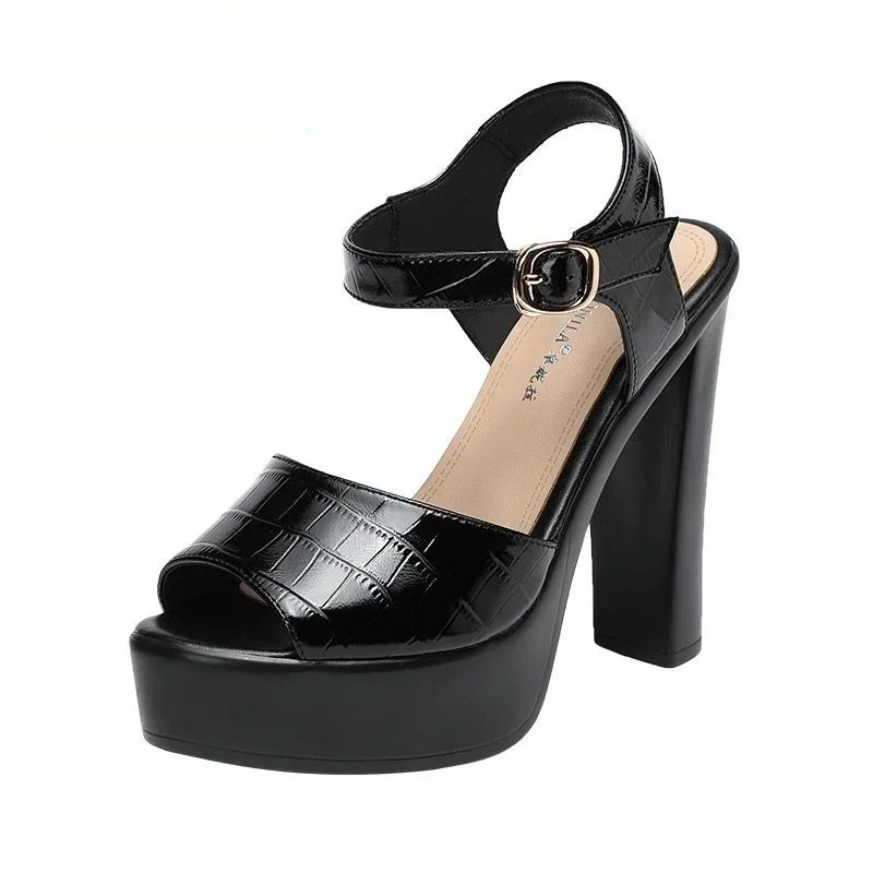 Women'S Fashion Korea - 10 ซม.13 ซม.แฟชั่นรองเท้าแตะหนังแท้ Chunky Platform รองเท้าฤดูร้อน