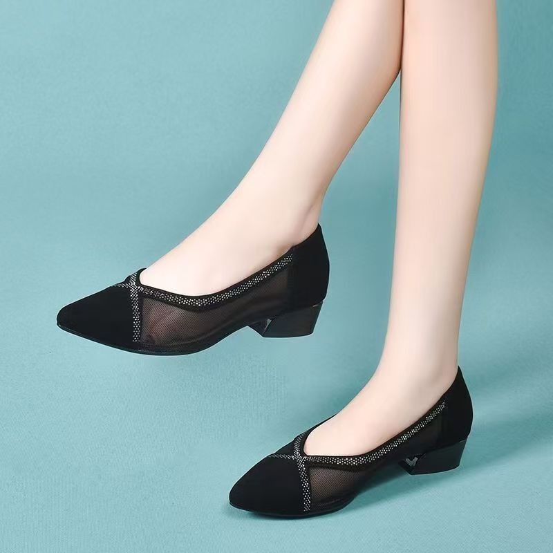 Women'S Fashion Shoes - รองเท้าส้นเตี้ยแฟชั่นผู้หญิงแบบปลายแหลม รุ่นใหม่ ปี 2025 ผ้าตาข่ายสีดำ รองเท้าลำลองผู้หญิง