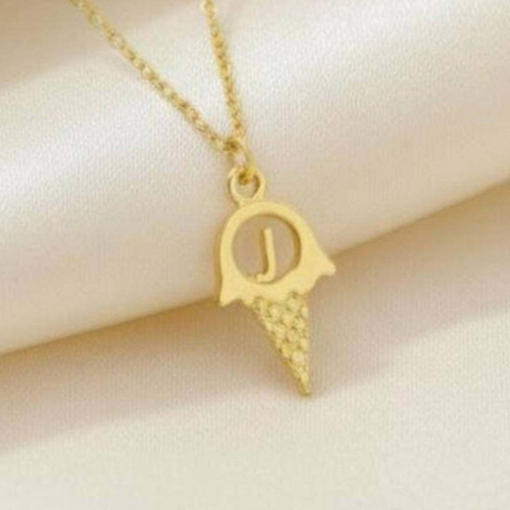 Women Fashion Dress Names - สร้อยคอแฟชั่นแบบกำหนดเองรูปไอศกรีมแบบโปร่ง พร้อมตัวอักษร A-Z หรือชื่อส่วนตัว สร้อยคอสำหรับผู้หญิงในฤดูร้อน เครื่องประดับเสริมสำหรับชุดเดรส