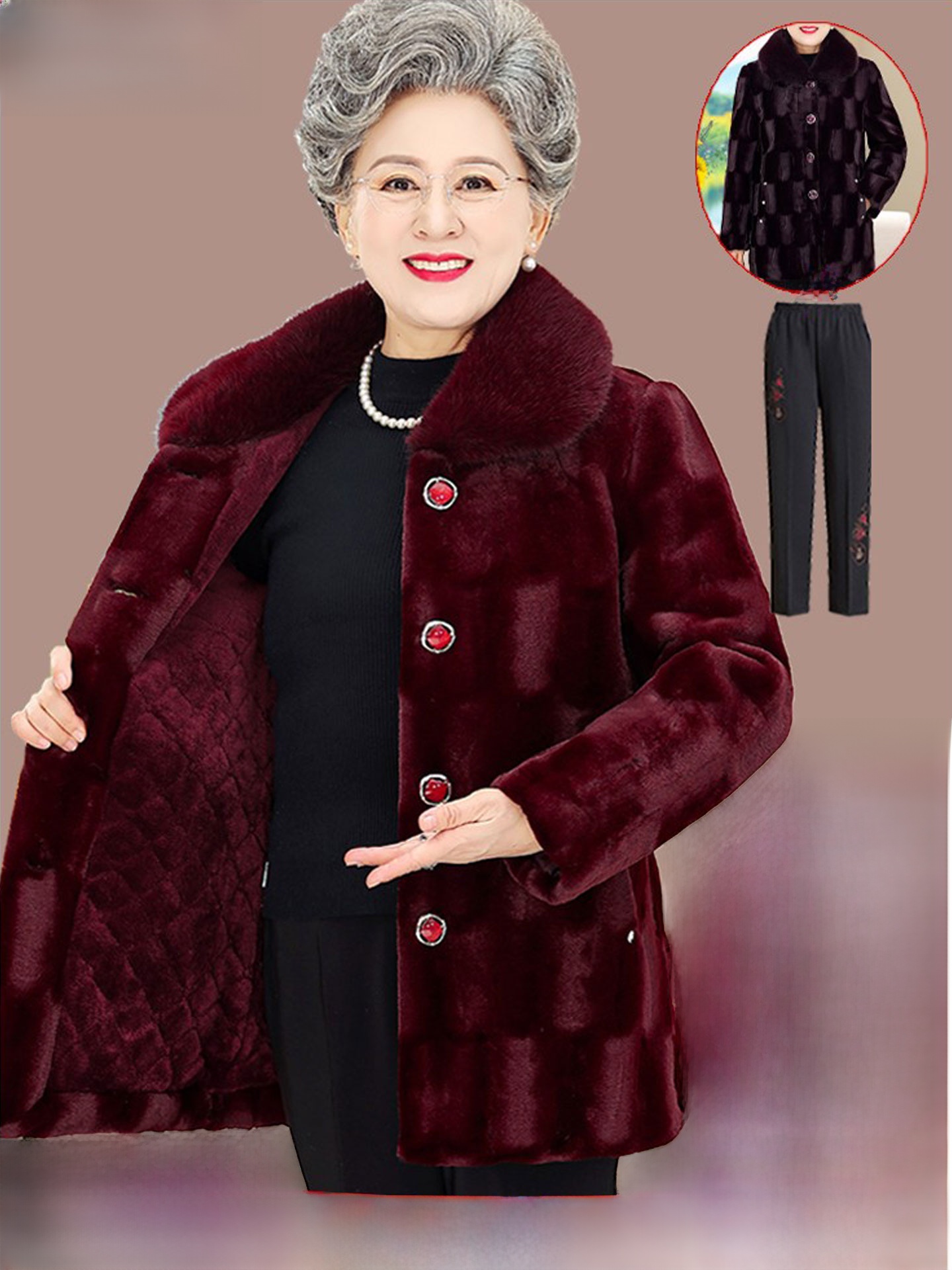 Women Fashion Over The Years - เสื้อโค้ทขนมิงค์หนาแบบยาวปานกลางสำหรับผู้หญิงสูงวัย ให้ความอบอุ่นในฤดูหนาว ดีไซน์ทันสมัย พร้อมกระเป๋าปะ