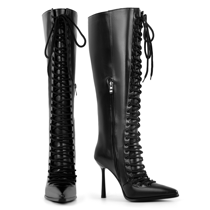 รองเท้าบูทหุ้มข้อหนังเทียมแบบผ - Women'S Fashion Knee High Boots บทวิจารณ์และราคา